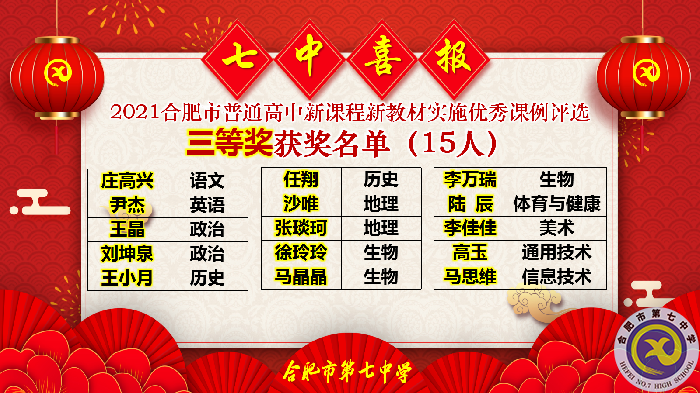 热烈祝贺合肥七中荣获新课程新教材41项优秀课例奖项(图4) 热烈祝贺合肥七中荣获新课程新教材41项优秀课例奖项(图4)