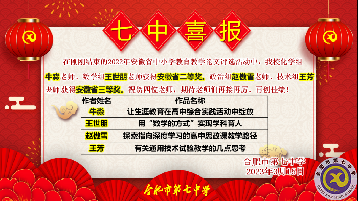 合肥七中多位教师在2022年安徽省中小学教育教学论文评选中获奖(图3)