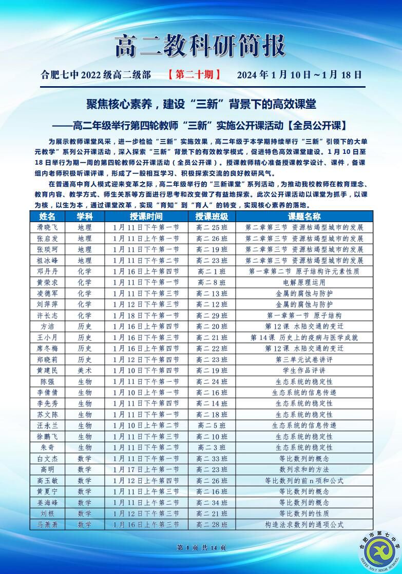 合肥七中高二年级科研周报（二十）(图1)